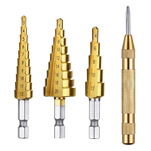 Nixi888 3 unids 3-12 mm 4-12mm 4-20mm HSS Step Step Step Trim bit Set Titanio Recubierto para la Variedad de Materiales de Metal, plástico, Fibra de Vidrio a Madera cortadora de núcleo de Broca.