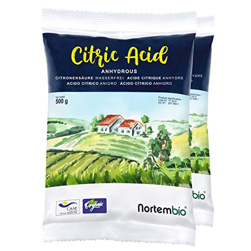 Nortembio Ácido Cítrico 1 Kg (2x500g). Polvo Anhidro, 100% Puro. para Producción Ecológica. E-Book Incluido.