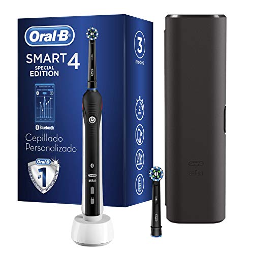 Oral-B Smart 4 4500 Edición Especial Cepillo De Dientes Eléctrico, 1 Mango Negro Recargable Con Tecnología De Braun, 1 Cabezal De Recambio, 1 Estuche De Viaje. Se Conecta Con Bluetooth