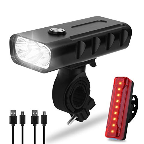 Osaloe Set de Luz Delantera y Luz Trasera para Bicicleta, Luz de Bici LED Impermeable, Faros Delanteros Recargable de 5200mAh y Luces Traseras de Ciclismo de 1200mAh (Nergo)