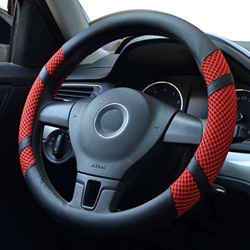 Pahajim Funda Volante Coche Antideslizante Transpirable Cubierta de Volante Universal 37-38 cm Accesorios para el Interior del Coche para la Mayoría de los Autos (Rojo)