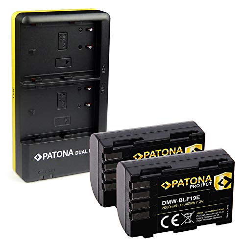 PATONA Cargador Doble + 2X Protect Bateria DMW-BLF19E, Sensor de Temperatura NTC, Carcasa V1 Compatible con Panasonic Lumix DMC-GH3 DMC-GH3A DMC-GH4