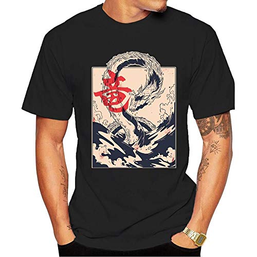 poliéster y algodón de doble material opcional para el ocio y la vida del ocio para hombre con diseño de dragón de mar, estilo japonés, color blanco puro Algodón negro -70,436 3XL