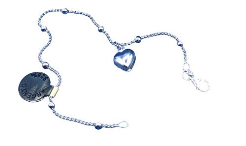 Pulsera plata 925/000-18 cm cadena semirrígida con colgante de doble corazón. Embalado en caja azul.