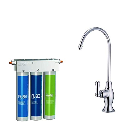 Puricom FT-LINE 3. Sistema de filtro de agua de carbón activo con filtro UF con grifo desechable Oslo cromado, incluye conector