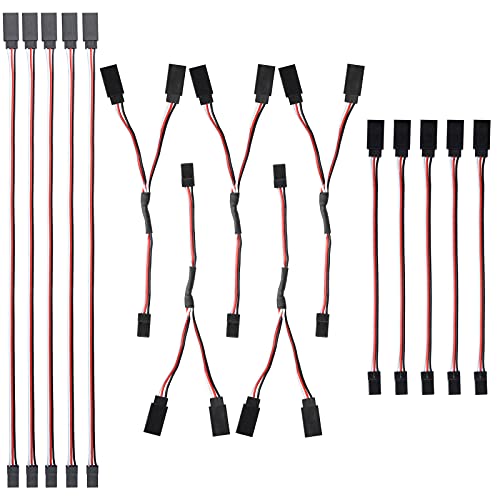 QIMEI-SHOP Cable de Extension Servo 3 Pines RC Servo Extensión Macho y Hembra JR Receptor Enchufes Conectores para Coche de Avión Teledirigido 10 cm/30 cm 15 Piezas