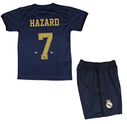 Real Madrid Conjunto Camiseta y Pantalón Segunda Equipación Infantil Hazard Producto Oficial Licenciado Temporada 2019-2020 Color Azul Marino (Azul Marino, Talla 14)
