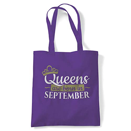 Reina Son Nacido En Septiembre Tote Feliz Cumpleaños Celebración Fiesta Conseguir Antiguo Reutilizable Compras Lona de Algodón Mango Largo Natural Shopper Ecológico Moda - Morado, 10 litres