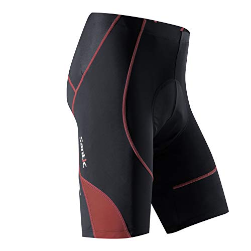 Santic Pantalon Ciclismo Hombre Corto Pantalones Bicicleta Hombre Montaña/MTB Acolchado con Badana/Almohadilla Vino EU M