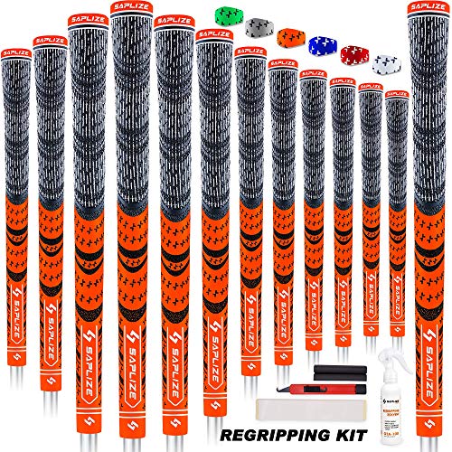 SAPLIZE Puños de Golf de 13 Piezas con Kit de regripping Completo, Mediano, Caucho de cordón, puños de Club de Golf híbrido, Naranja Fluorescente