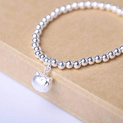 SGP Women's Western Fashion 925 Silver Geometric Handmade Bracelet S925 Sterling Silver Bracelet Silver Transfer Beads KT Cat Jewelry Handmade Silver Jewelry, 925 Silver