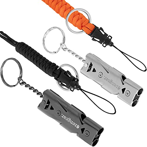 Silbato fuerte con paracord correa del acollador – fácil soplado, acero inoxidable – 150dB sonido nítido para emergencia, perro caminando en la oscuridad, seguridad, camping al aire libre (2 Silbidos)