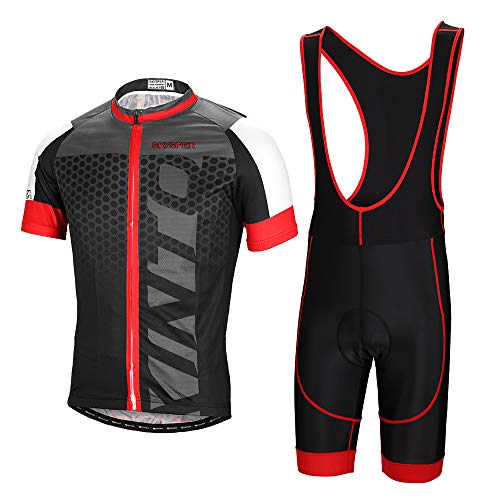 SKYSPER Ciclismo Maillot, Hombres Jersey + Pantalones Cortos Babero Mangas Cortas de Ciclismo Ropa Maillot Transpirable para Deportes al Aire Libre Ciclo Bicicleta