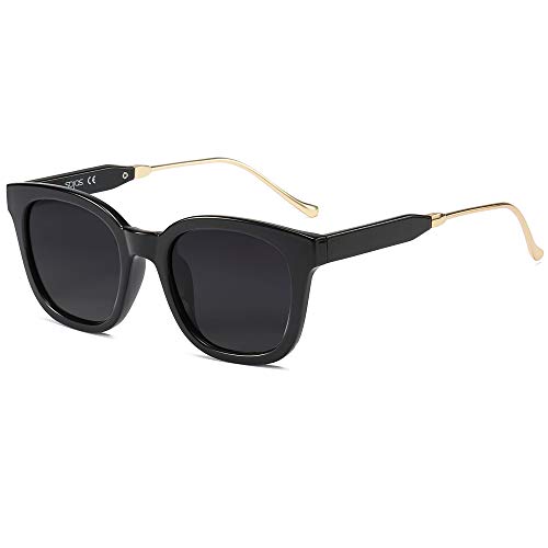 SOJOS Gafas De Sol Unisex Hombre Mujer Clásico Cuadrado Polarizado SJ2050 Con Marco Negro/Lente Gris Polarizado