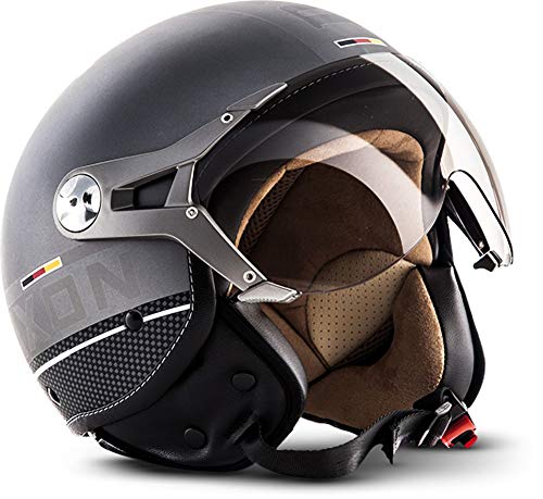 Soxon SP-325-PLUS Motocicleta Casco Demi-Jet, ECE Certificado incluyendo Parasol, Bolsa de Casco, XS (53-54cm), Titanioium Ace