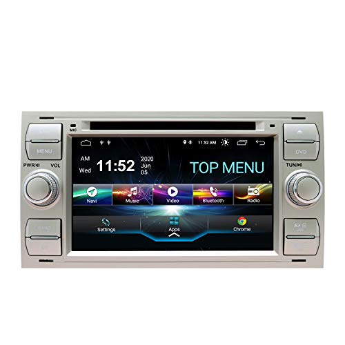 SWTNVIN Android 10.0 Coche Audio Cabezal estéreo Fits for Ford Focus Fusion Transit Fiesta Galaxy Reproductor de DVD Radio 7Pulgadas HD Pantalla táctil navegación SWC 2GB + 80GB(plata06)