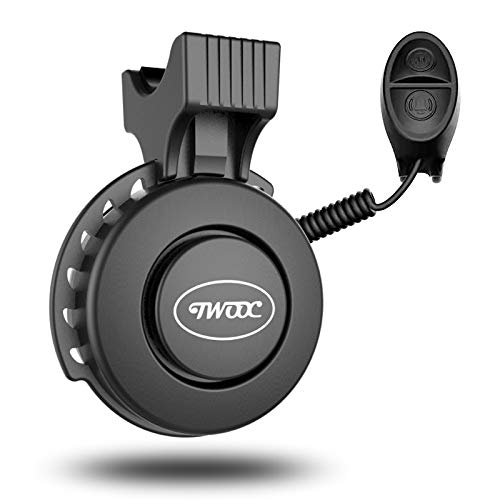 TWOOC Timbre de bicicleta eléctrico,Campana de bicicleta,USB recargable 120dB Bell con 4 modos de sonido IP65 resistente al agua timbre de para ciclismo (22-31,8 mm), Negro