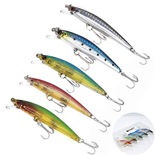 WANBY Señuelos de Pesca de Agua Dulce de Agua Salada con Anzuelo de Color Explosivo Probado Especial Pececillo Swimbait Vibrante Jigging con Anzuelo para Truchas, Lubina, Salmón