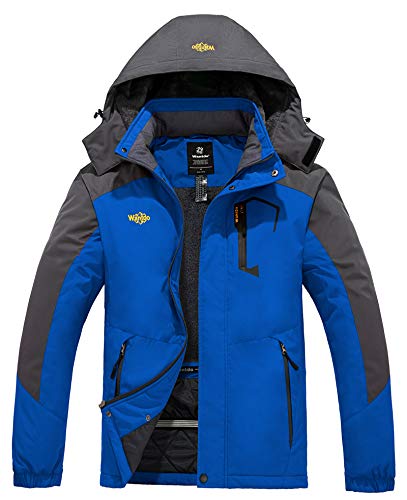 Wantdo Chaqueta de Esquí Impermeable Montaña Chaqueta Aislada con Vellón Cálida Invierno Abrigo Snowboard para Exteriores Parka de Nieve con Capucha para Hombre Gris Oscuro XX-Large