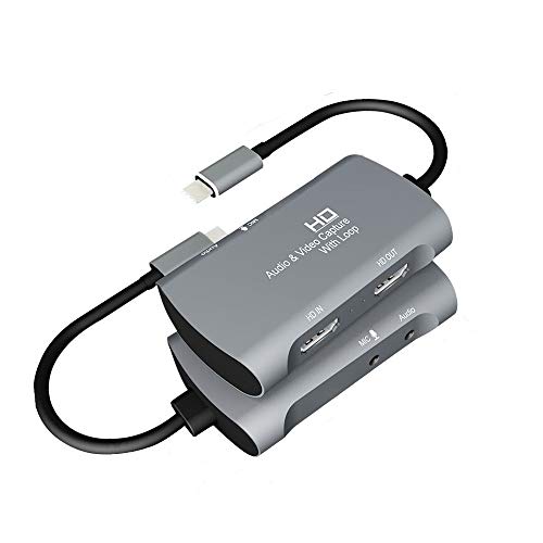 WJES Tarjeta Captura de Video HDMI a USB C Admite Entrada 4K@30Hz y Salida 1080P 60fps, Admite Mic, HDMI out, Función de Audio Soporte para Transmisión en Vivo Windows, Android y MacOS.