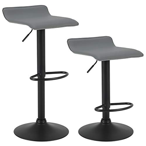 WOLTU 2X Taburete de Bar Acero Cromado Piel Sintética Sillas Alta Taburete Cocina Silla de Comedor, Paquete de 2 Unidades Gris