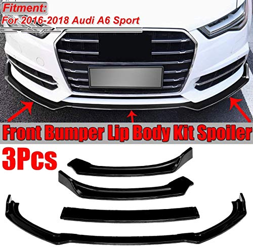 XBXDM Nuevo 3Pcs Fibra De Carbono Look/Gloss Black Car Parachoques Delantero Labio Difusor Spoiler Splitter Cover Trim para Audi A6 Sport 2016-2018, Fibra De Carbono Look, Gloss Black