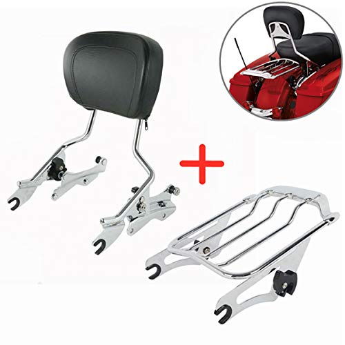 XMT-MOTOR Soporte para equipaje con respaldo de 2 arriba, compatible con Harley Touring 2014-2020 (cromo)