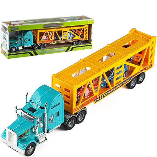 Xolye Versión ampliada del semi-remolque de dos pisos de coches Transporter Modelo for los niños y los muchachos simulación de inercia hacia adelante Ingeniería de Vehículos de juguete en caja de coch