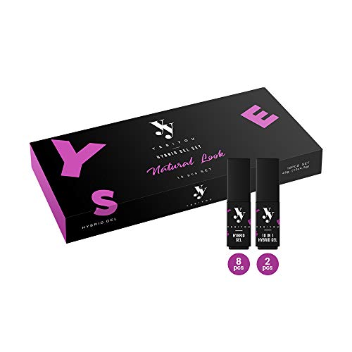 YES!YOU - Set Natural Look con gel híbrido - 8 colores con 2 bases híbridas transparentes