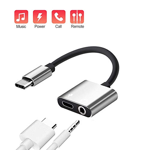 YFOX Adaptador de Auriculares Tipo C Adaptador 2 en 1 Conector de Auriculares de 3,5 mm y Adaptador de Carga para Huawei P30/P20/Mate 10, Xiaomi 9/8/6/MIX 2(Plateado)