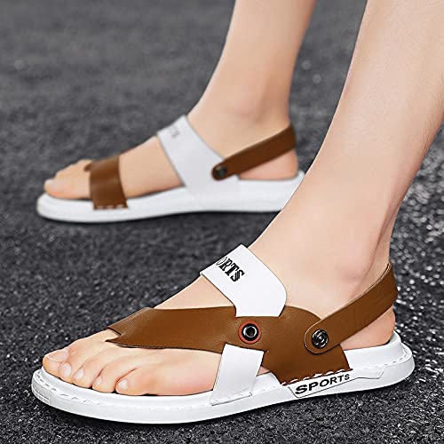 Yumanluo Sandalias de Dedo Cómodas para Hombres Chanclas Antideslizantes para Adultos con Soporte para el Arco,Pantuflas de Suela Blanda de Doble Uso-marrón_45