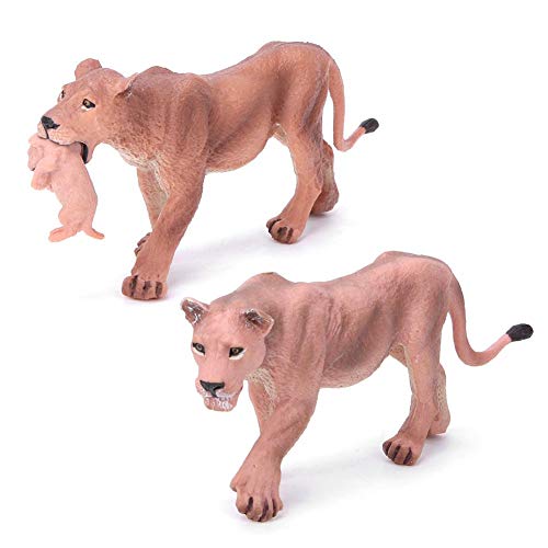 Zerodis 2 Piezas Modelo de Leona de simulación sólida, decoración de colección de león de plástico Juguete Educativo temprano para niños