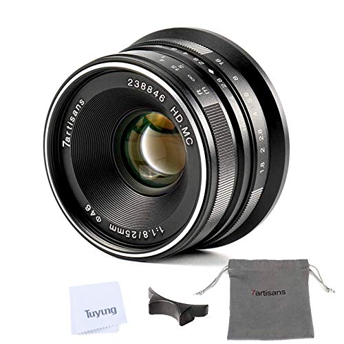 7artisans 25mm F1.8 Lente de enfoque manual para Fujifilm Cámaras Fuji X-A1 X-A10 X-A2 X-A3 X-M1 XM2 X-T1 X-T10 X-T2 X-T20 X-Pro1 X-Pro1 X-Pro2 X -E1 X-E2 X-E2s - Negro