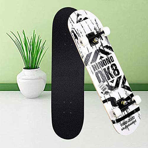 Aceshion - Tabla de skate para adultos y adolescentes, 80 x 20 cm, doble patada, madera de arce, profesional, para hacer trucos - Monopatín para chicos y chicas, ideal para principiantes, blanco