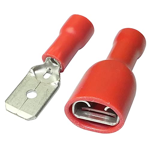 AERZETIX: 200x Terminales eléctricos planos macho hembra 6.3mm 0.8mm 0.5-1mm² aislado rojo C11508C11517