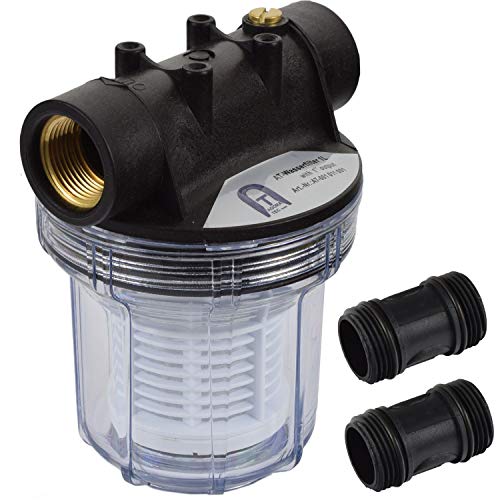 Agora-Tec ® Filtro de agua AT 1L, con Max. Presión: 4 bar, Max. caudal: 3000 L/h, abertura de malla de filtro colador: 0,2 mm, conexiones: 1 pulgada (30,3 mm) casquillos de latón IG