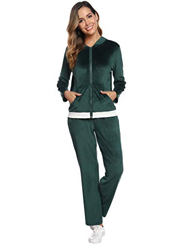 Aibrou Chándal de Terciopelo Conjunto para Mujer,Deportivo Sudadera con Capucha y Cremallera Otoño Invierno,Chándal de Ocio Comodo y Caliente Talla S-XXL