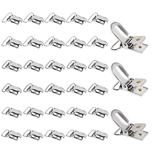 AirSMall 30Pcs Suspender Clips Set en Plata-Tiene 3 tamaños en 19 mm, 23 mm y 28 mm, Ideal para Tirantes, Sujetadores de Peto, muñecos, Soporte para Juguetes, Costura y Manualidades con Cintas