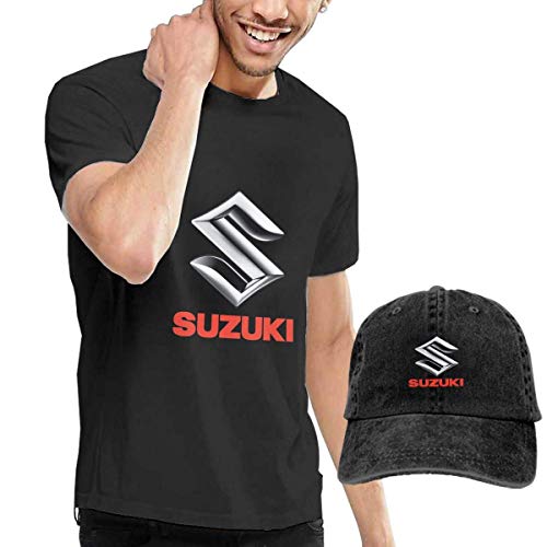 AOCCK Camisetas y Tops Hombre Polos y Camisas, Customized Suzuki Motor Logo T-Shirt with Hats for Mens 100% Organic Cotton O-Neck Black