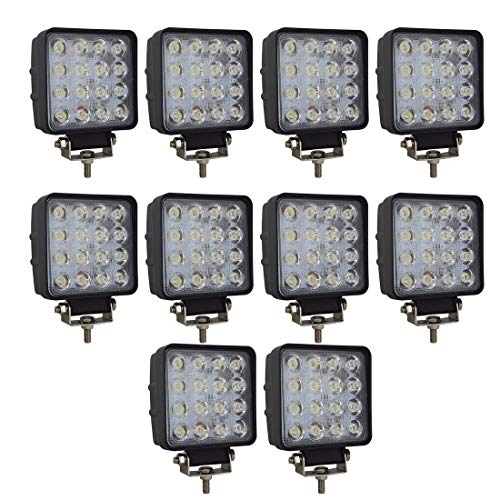 AUXTINGS 10 X 48W LED Luz de trabajo Cuadrado campo a través del reflector Proyector reflector de faro 2800LM IP67 Negro fundido de aluminio