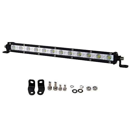 AUXTINGS 13 pulgada 60W Barra de luz LED de inundación ultra delgada de una hilera con soporte de montaje IP67 Resistente al agua para todo terreno camión automóvil ATV SUV