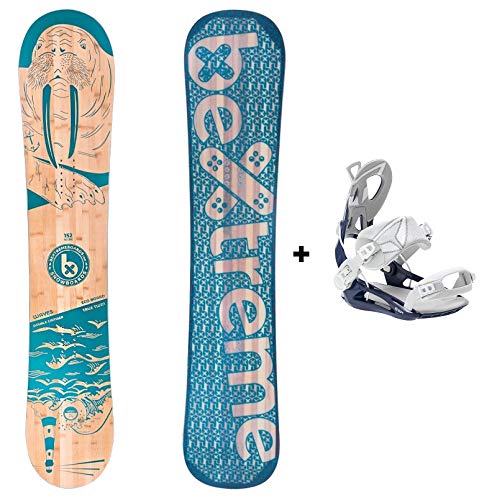 Bextreme Tabla Snowboard All Mountain Waves 2020 con Fijaciones SP Private. Snow Wide polivalente Freestyle y Freeride de Bambu, Haya y álamo para Hombre y Mujer (Fijaciones SP 45-47 EU, 157cm)