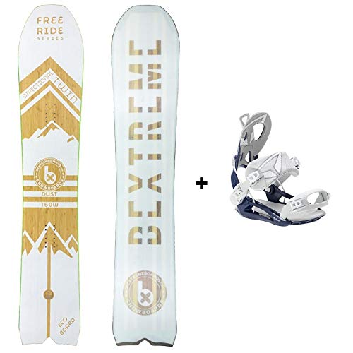 Bextreme Tabla Snowboard Freeride para Hombre Dust 160cm con Fijaciones SP Private. Snow direccional Twin Wide para Powder y Pista Fabricado con Bambu, Haya y álamo (con Fijaciones SP 45-47 EU)