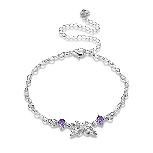 Beydodo Pulseras Tobillera para Mujer Tobillera Corazón Tobillera para Mujer Tobillera Mariposa Corazón CZ Tobillera Plata