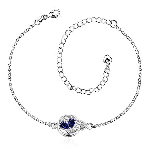 Beydodo Tobillera Flor Tobillera Mujer Pulsera Tobillera para Mujer Tobillera Larga Tobillera Flor Redondo Tobillera Plata Azul