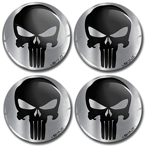 Biomar Labs® 4 x 60mm Adhesivo Pegatinas para Tapas de Rueda de Centro Tapacubos para Coche Calavera Punisher Skull A 7960