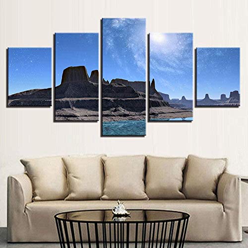 bnkrtopsu 5 Cuadro en Lienzo 5 Fotos Juntas en una Sala de Estar Dormitorio Creativo murales Decorativos y Carteles((Cuadro/100x55cm) Terreno montañoso y Galaxia arremolinada