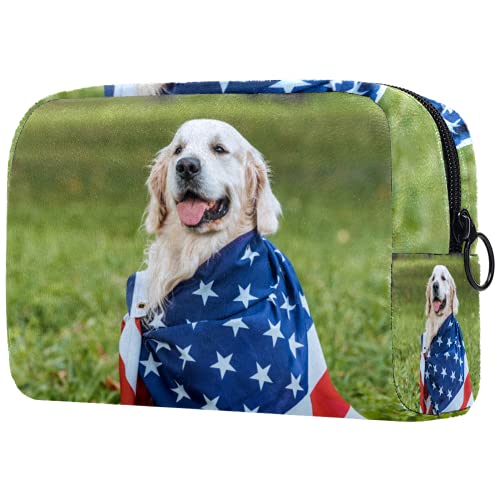 Bolsa de cosméticos Bolsa de Maquillaje para Mujer para Viajar Llevar cosméticos Cambiar Llaves, etc.,Perro Perdiguero, Envuelto, Bandera de Estados Unidos