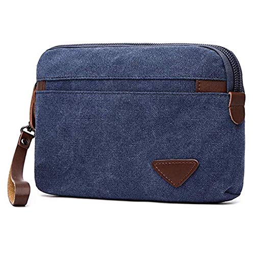 Bolso hombre Bolso de mano hombre Bolso de embrague bolsa viaje hombre Bolsa de muñeca Bolsa de lona con cremallera Tarjeta Monedero Paquete de teléfono Bolso de mano azul 24x17cm