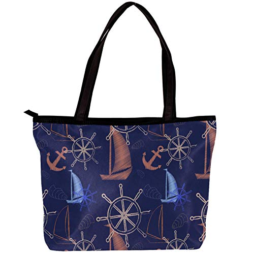 Bolsos de Mujer Barco de vela con timón Bolsos de mano Grande Capacidad Bolsos bandolera Bolsos de Hombro Bolsos Totes Shoppers Para Viajes/Escuela/Trabajo/Compras 30x10.5x39cm